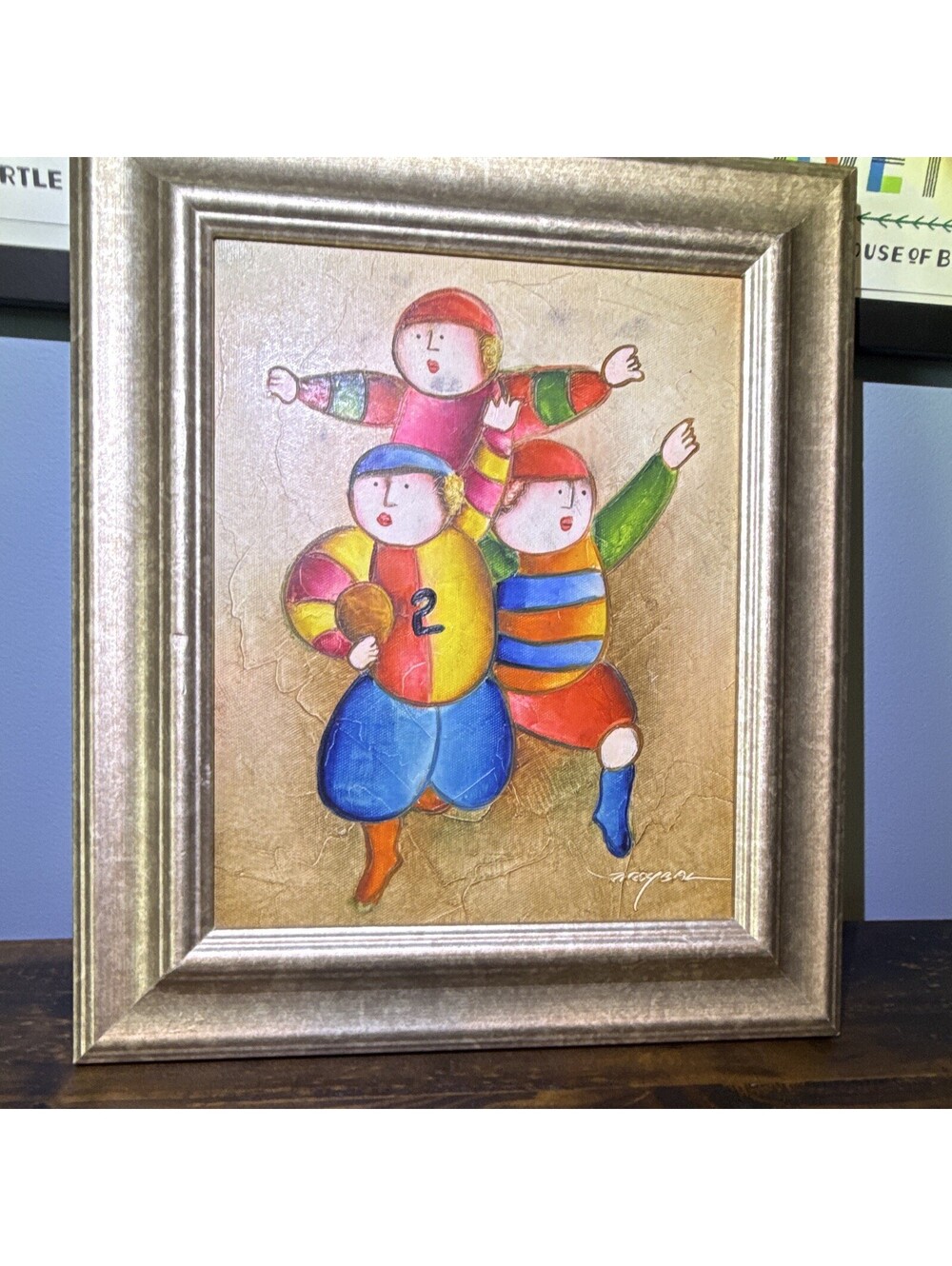 Joyce Roybal signed painting - Children playing Rugby